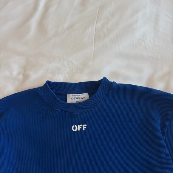 Off-White Off Stamp Blue Ribbed Crop T-Shirt Size S - Picture 2 of 9